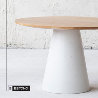 Minimalistic design dining table. Natural oak table top, concrete table base 4
