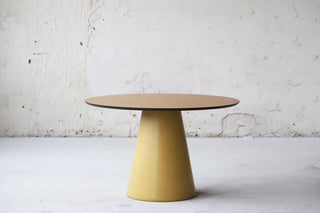 Exclusive design dining table. Concrete table base. Oak Veneer tabletop